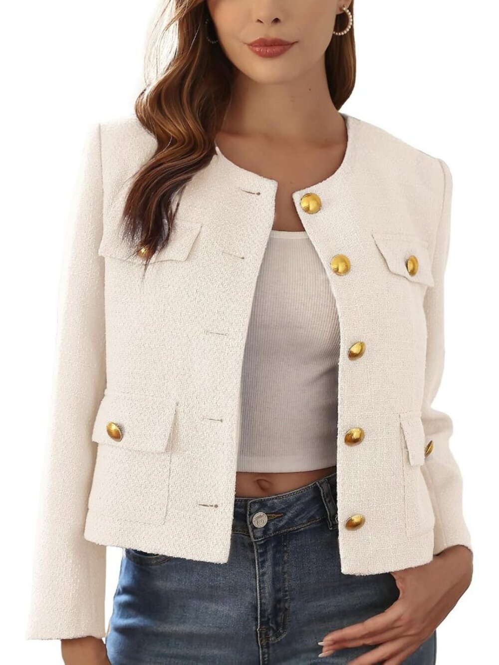 Chic Cropped Tweed Blazer for Women | Stylish Layering Piece | Trendy Fall